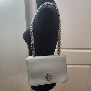 Tory Burch MERCER adjustable Chain Woven Leather Strap Shoulder bag. Sky blue